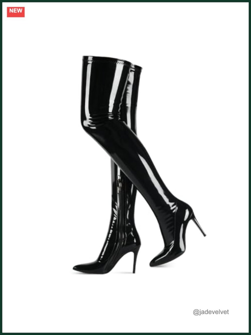 Patent Leather Thigh High Boots Pointy Toe Stiletto Heel Side Zip